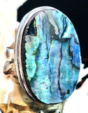 Large 1 1/4" Australian Abalone Shell Ring Oval .925 Sterling Silver Size 8