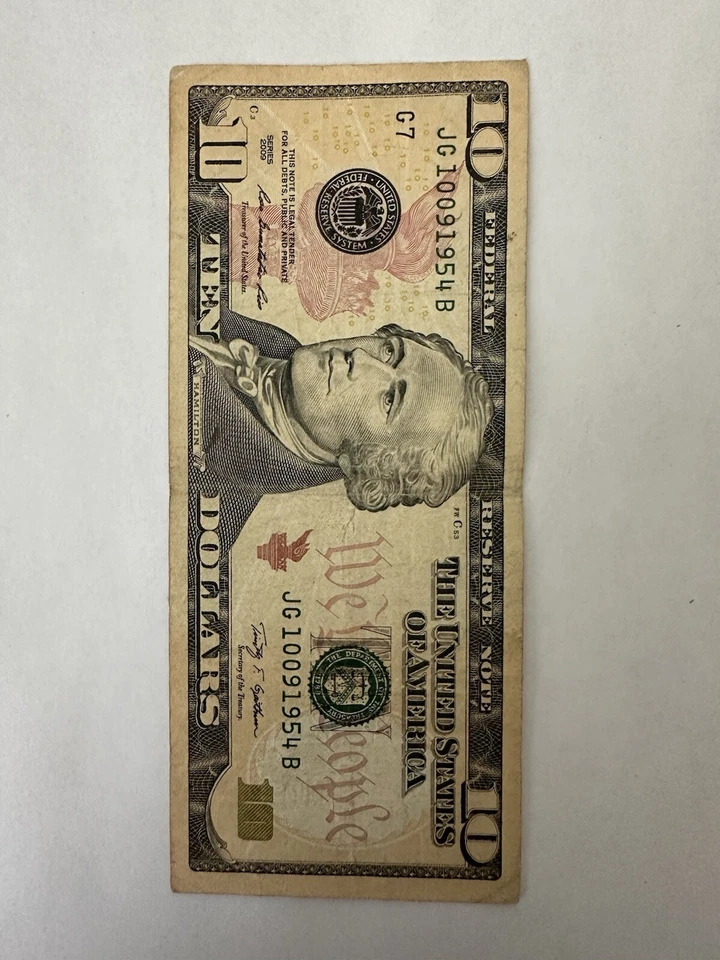 2009 $10 Used U.S. Currency Serial # JG10091954B October 9th birthday 1954 - Image 4 of 4