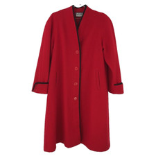 Mario De Pinto Womens Swing Coat Red Black Buttons Pockets V Neck 100% Wool L 44