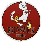 VINTAGE BRUNSWICK TIRES PORCELAIN SIGN GAS STATION CASPER THE GHOST BICYCLE