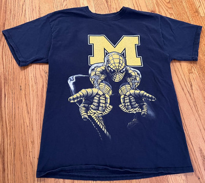 Michigan Wolverines Spiderman M Shirt Size Medium Blue Marvel Comics Rare!
