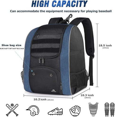 Baseballtasche für Jugendliche und Erwachsene, Softball Rucksack 40L großes Fassungsvermögen, Schlägerrücken - Bild 3 von 9