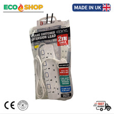 Image of 4 Gang Switched Extension Lead 2M Cable 13A Plug Power Strip Neon Light 4 Way So