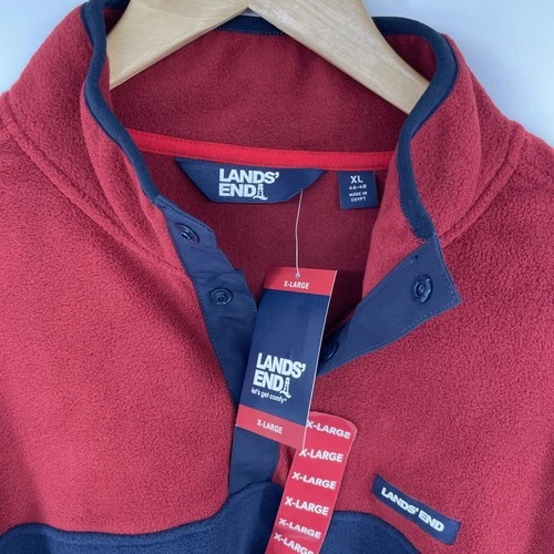 Lands End Mens 1/4 Snap XL Red Blue Color Block Fleece Pullover Jacket NWT image 2