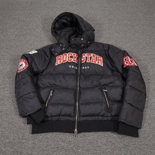 Rockstar Original Jacket Boys 14 Black Hooded Puffer Skull Patch Graphic