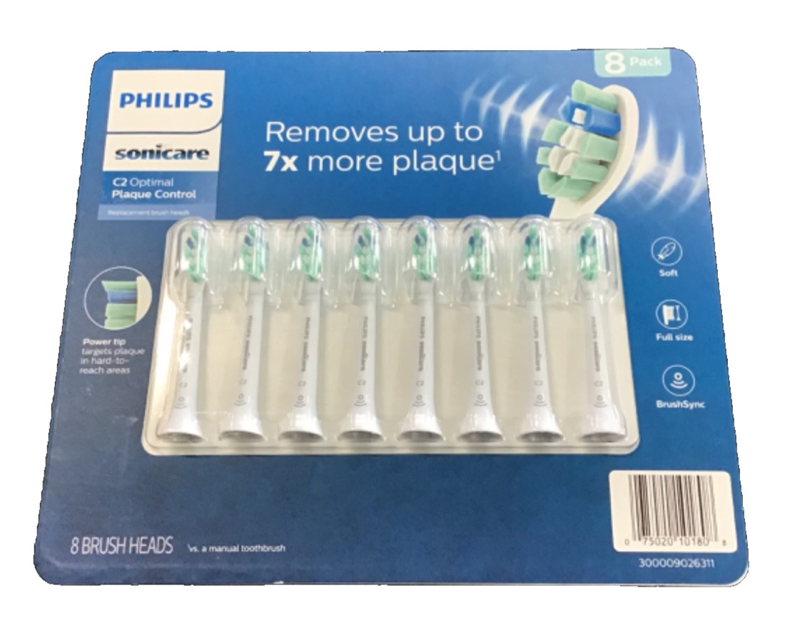 (8) Pack Philips Sonicare C2 Optimal Plaque Control Replacement Tooth Brush Head