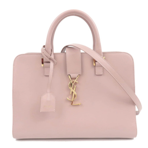 SAINT LAURENT Cabas Small 2Way Leather Handbag Pink 472469 Authentic