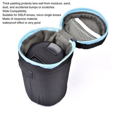 4Pcs DSLR Camera Lens Pouch Neoprene Lens Bag Case With Zipper Metal Buckle SET