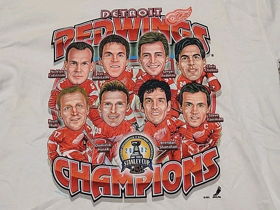 VTG Detroit Red Wings 2002 Stanley Cup Champions Caricature T Shirt Youth XL NWT - Image 2 of 4