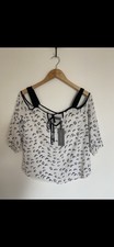 Image of New Mint Velvet Women's summer top with small print white and Navy Size M