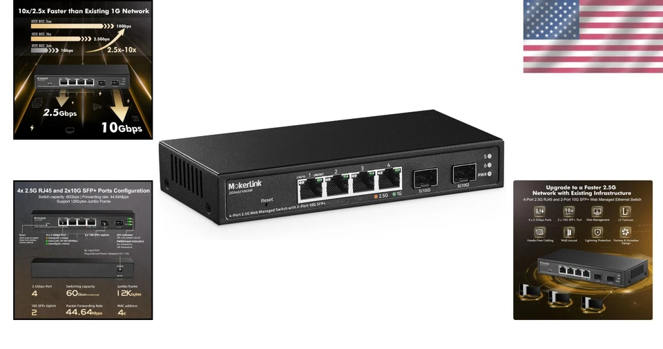High-Performance 2.5G Network Switch - 4 Ports, 2 x 10G SFP+, Easy Management - Image 2 of 4