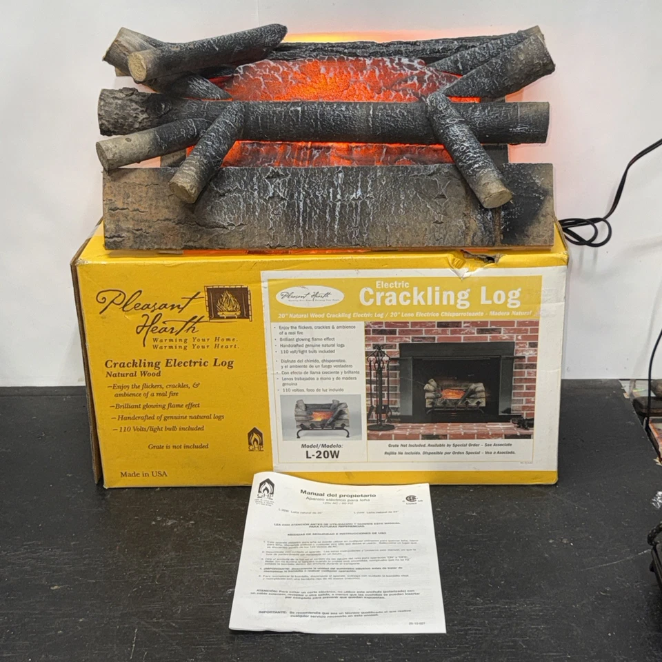 Pleasant Hearth Crackling Logs L-20W 20" Electric Fireplace Insert Natural Wood - Image 1 of 4
