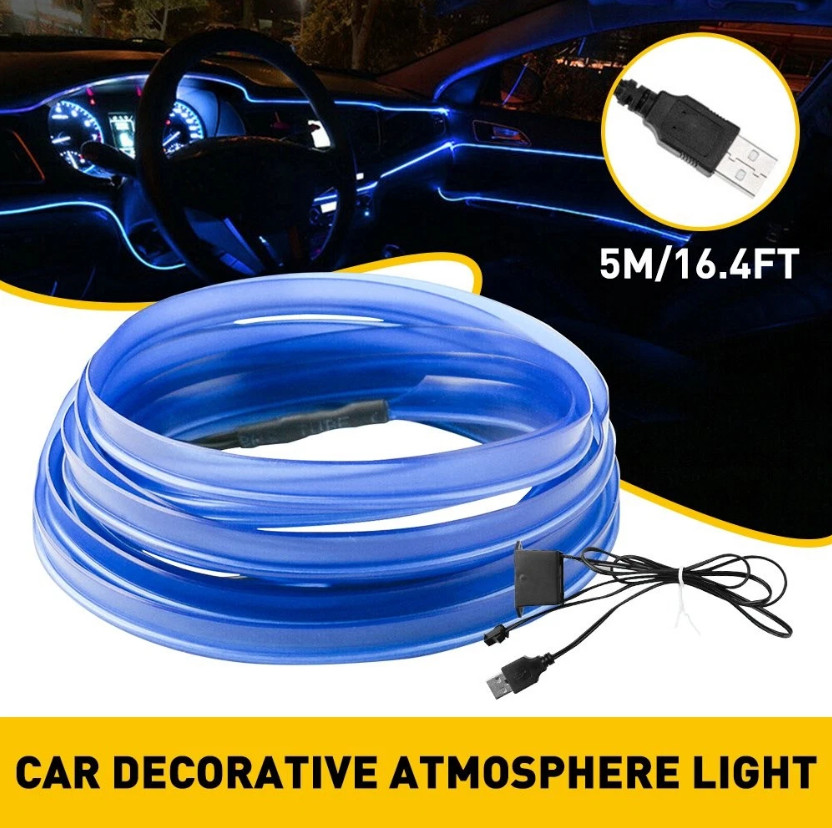 5M USB LED Auto Car Interior Decor Atmosphere Wire Strip Light Blue Accessories