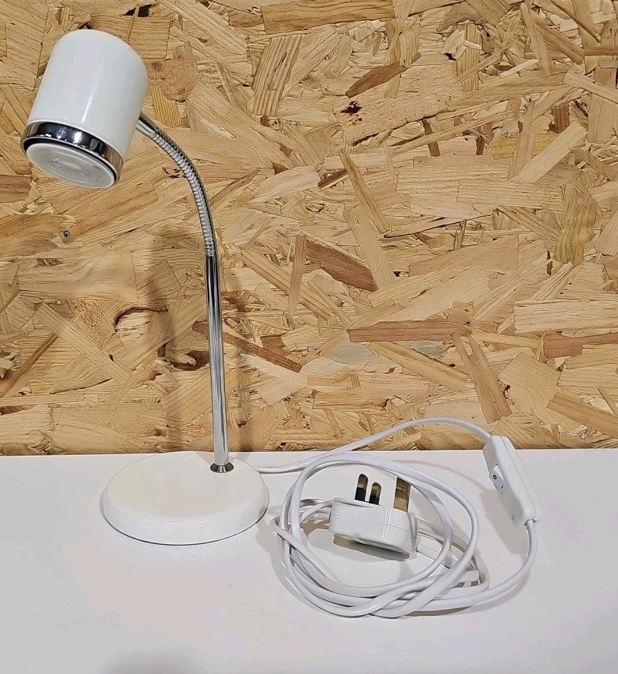 White & Chrome Gooseneck Desk Table Lamp Reading Light 