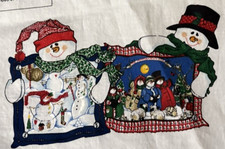 Vtg Rare Daisy Kingdom SNOWMAN PILLOW PALS Cotton Fabric Panel