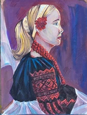 Original Painting Gouache Ukrainian Girl Artwork Artist Signed 12×16"