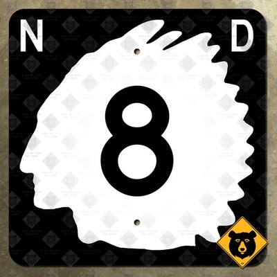 North Dakota Highway 8 state route marker road sign shield 1961 chief 12x12
