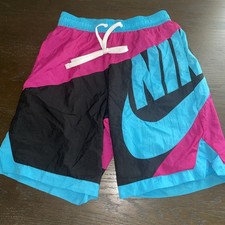 Nike Swim Shorts Men's Medium Lined Spellout Big Swoosh Color Block 90s