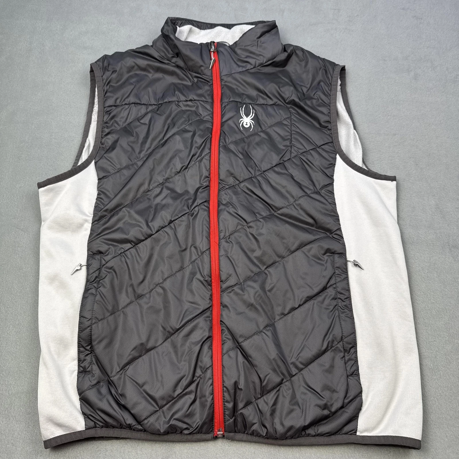 Spyder Chris Davenport Vest Mens XL Gray Quilted Fleece Insulated Ski Full Zip