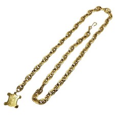 Celine Chain Belt Macadam Triomphe Motif Gold Plated Length 99cm