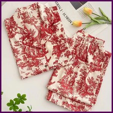 Fashion Print Flower 2PCS Pajamas Set Women Sleepwear Spring Summer Trouser