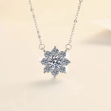 Certified  Moissanite Necklace D Color sunflower Pendant S925 Silver Women 6.5mm