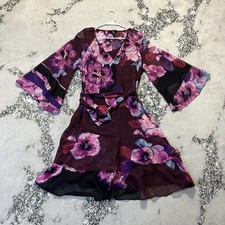 White House Black Market Dress Sz M /Floral 3/4 Sleeve Ruffle Blouson Cabernet