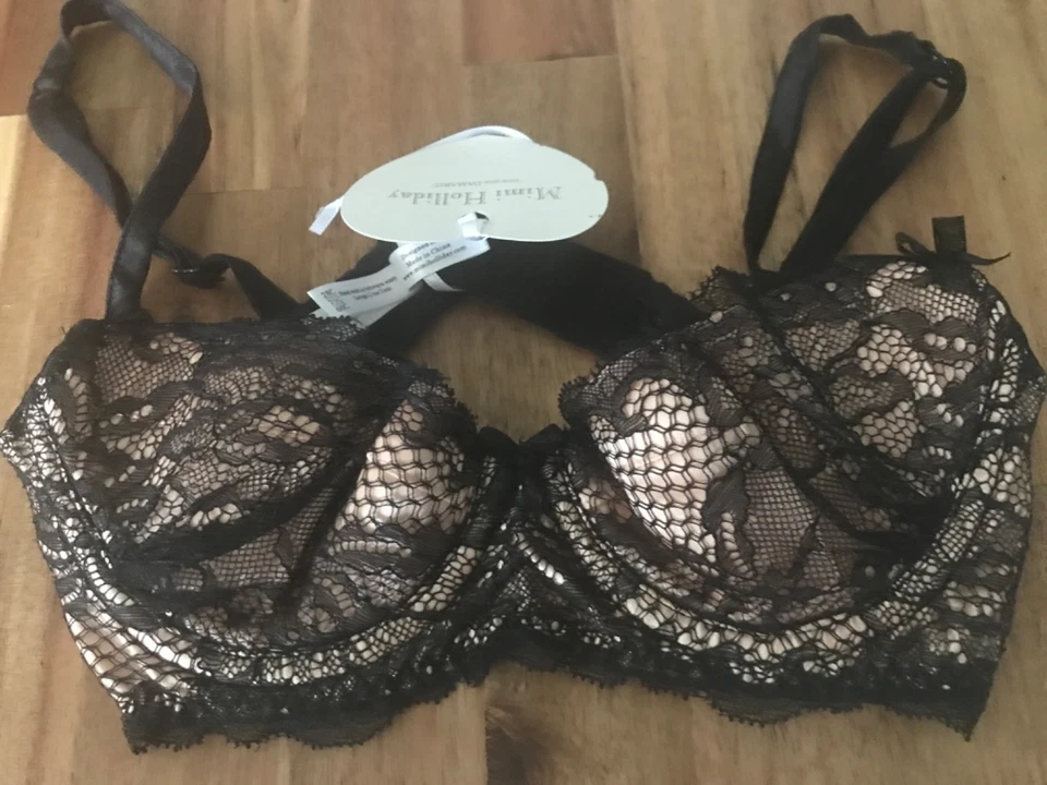Mimi HOLIDAY  pure silk  black pink  Balconette bra  28C new — 第 4/4 张图片