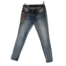 Sundance Driftwood Marilyn Distressed Embroidered Skinny Jeans, 26