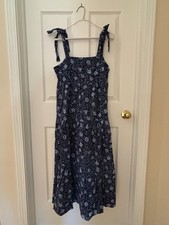 Madewell Tie-Strap Tiered Midi Dress - Small - Navy