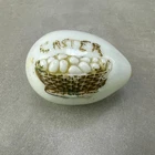 Antique Blown Milk Glass Easter Egg Victorian Basket Cold Paint VTG Farmhouse