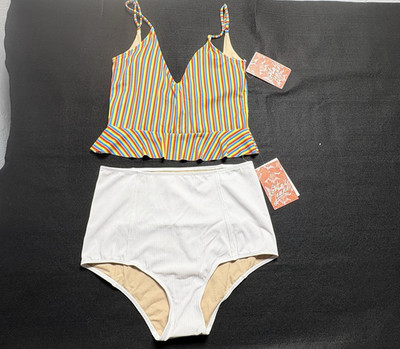 NWT KORTNI JEANE Women 2 Piece Swimsuit Bikini Scoop Back Sz M Multicolor 28-5