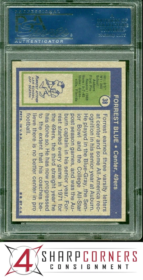 1972 TOPPS #38 FORREST BLUE RC 49ERS POP 8 PSA 10 - Image 2 of 4
