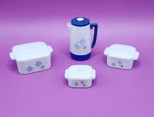 Vintage 1960s Barbie CORNINGWARE - 3 Size Casserole Set with Lids and Coffee Pot