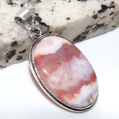 925 Silver Plated On-Trend West Texas Agate Pendant 1.8'' Eye Catching Design MJ
