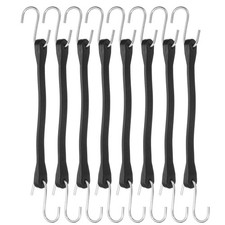 8Pcs 9" Bungee Cords with Hooks for Securing Tarps Cargo Trucks Canvases Black