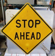 30" Metal STOP AHEAD YELLOW Authentic Highway Traffic Street Sign Garage Bar SA5