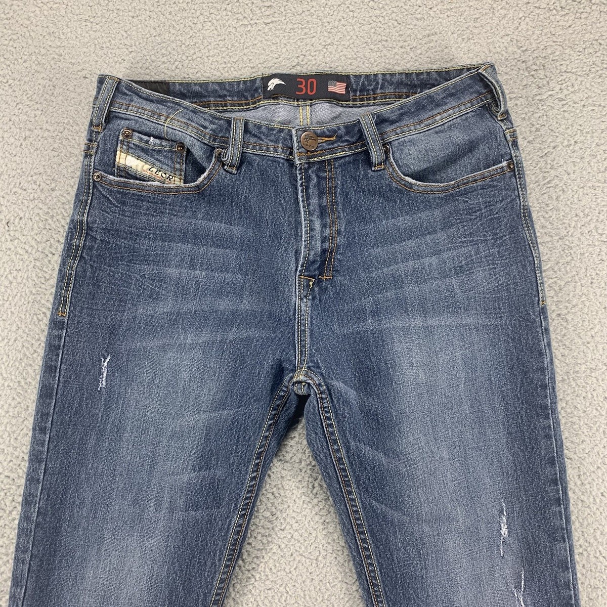 Leor Jeans Men 30x28 Blue Skinny Distressed Medium Wash Mid Leor Jeans Men 30x28 Blue Skinny Distressed Medium Wash Mid