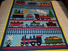 Vintage Baby Blanket Quilt Trains 41x33" Colorful  Adorable 