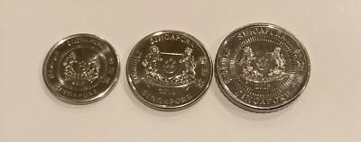 Singapore, 50 Cents 2013, 20 Cents 2014, 10 Cents 2017, Set of 3 Coins VG