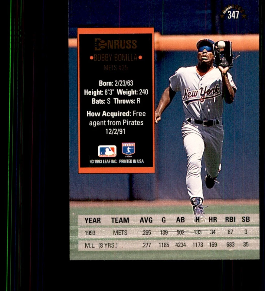 1994 Donruss Bobby Bonilla Baseball Cards #347 - Image 2 of 2