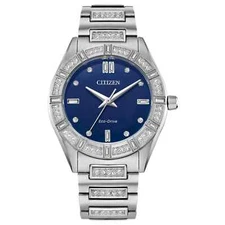 Citizen Women's Crystal Eco-Drive Silver Watch 34MM EM1020-57L