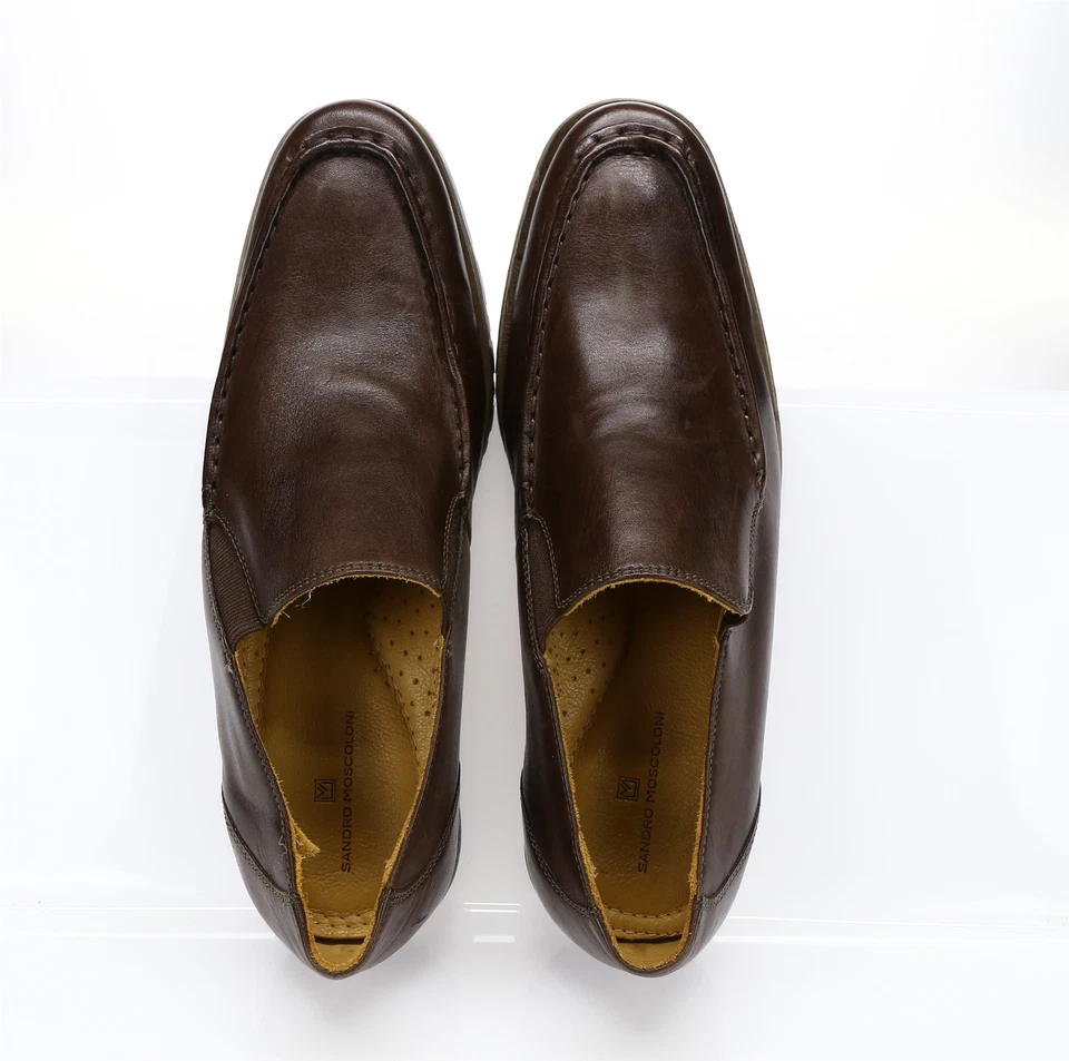 Mocasines SANDRO MOSCOLINI Para Hombres Cuero Marrón Puntera Almendra Sin Cordones Talla 10 D Foto 3 de 4