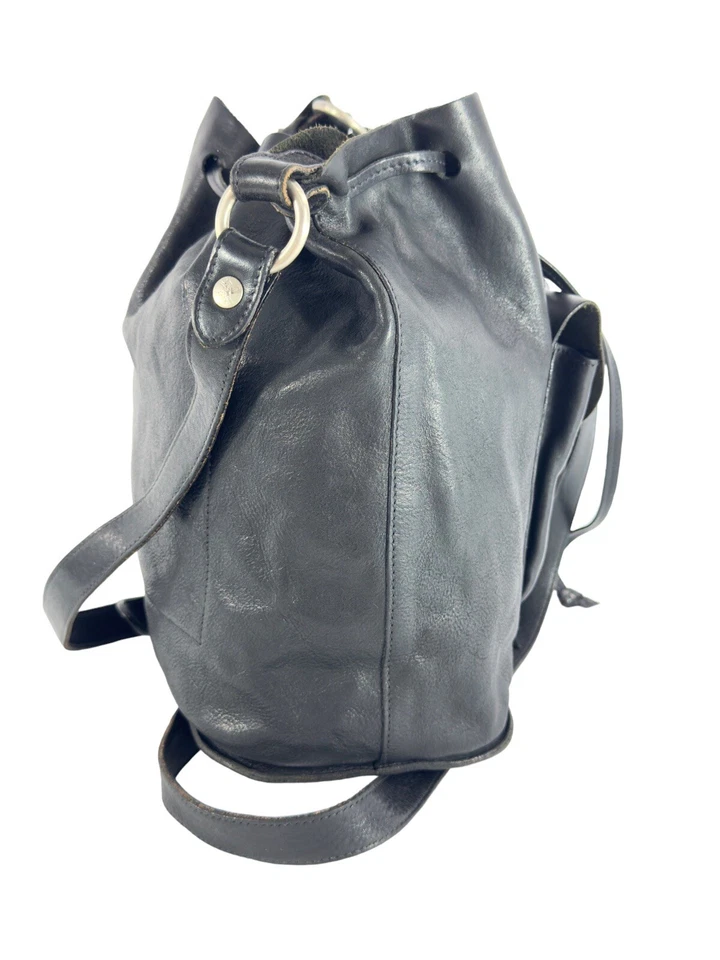 Bolso de Mano IL BISONTE W.A DI FILIPPO Cuero Negro con Cordón Hecho en Italia Foto 4 de 4