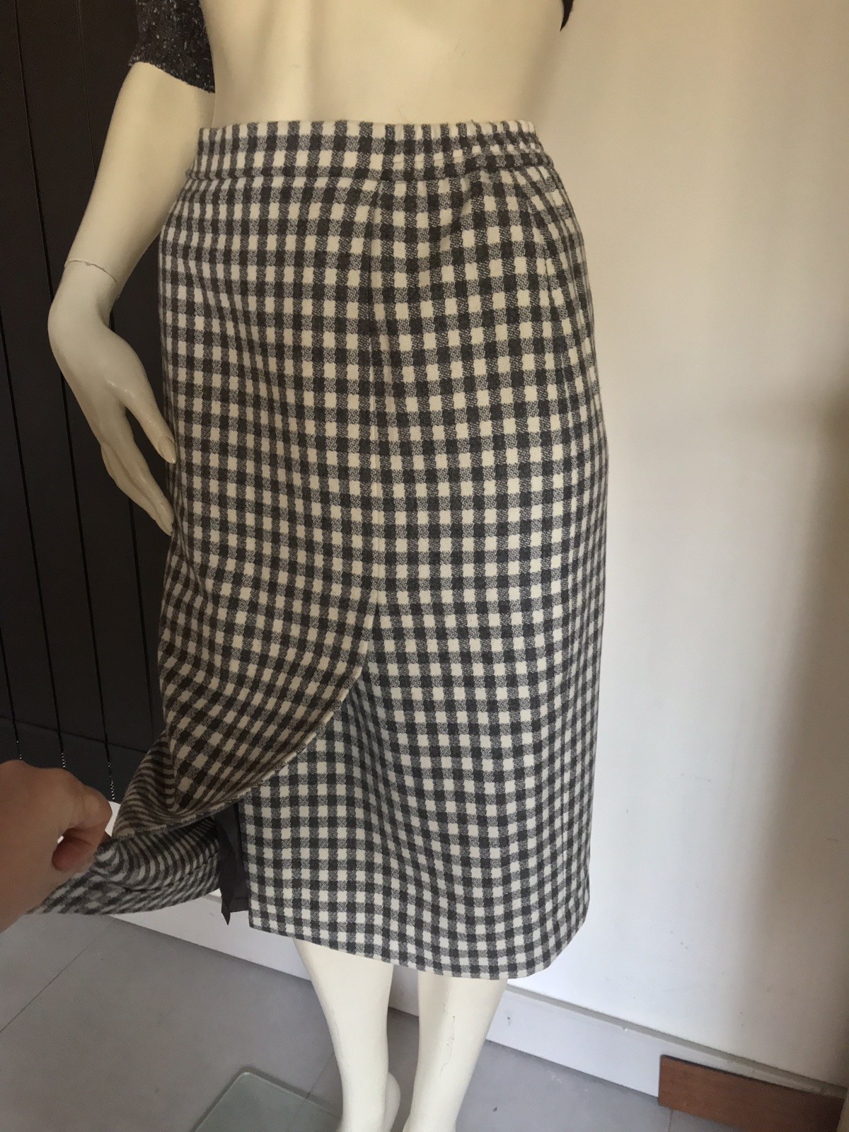 Jupe Vintage Gérard Pasquier à Carreaux - Taille Haute 38, Blanc/gris - Très Bon état
