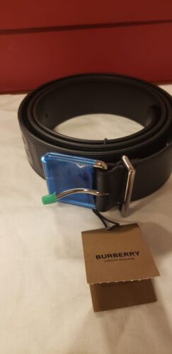 NWT 100% AUTH Burberry Mens  Black Leather Belt Sz  110 - Afbeelding 1 van 6