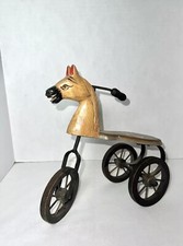 Vintage Wooden Horse Tricycle Toy Hand Painted Folk Decor