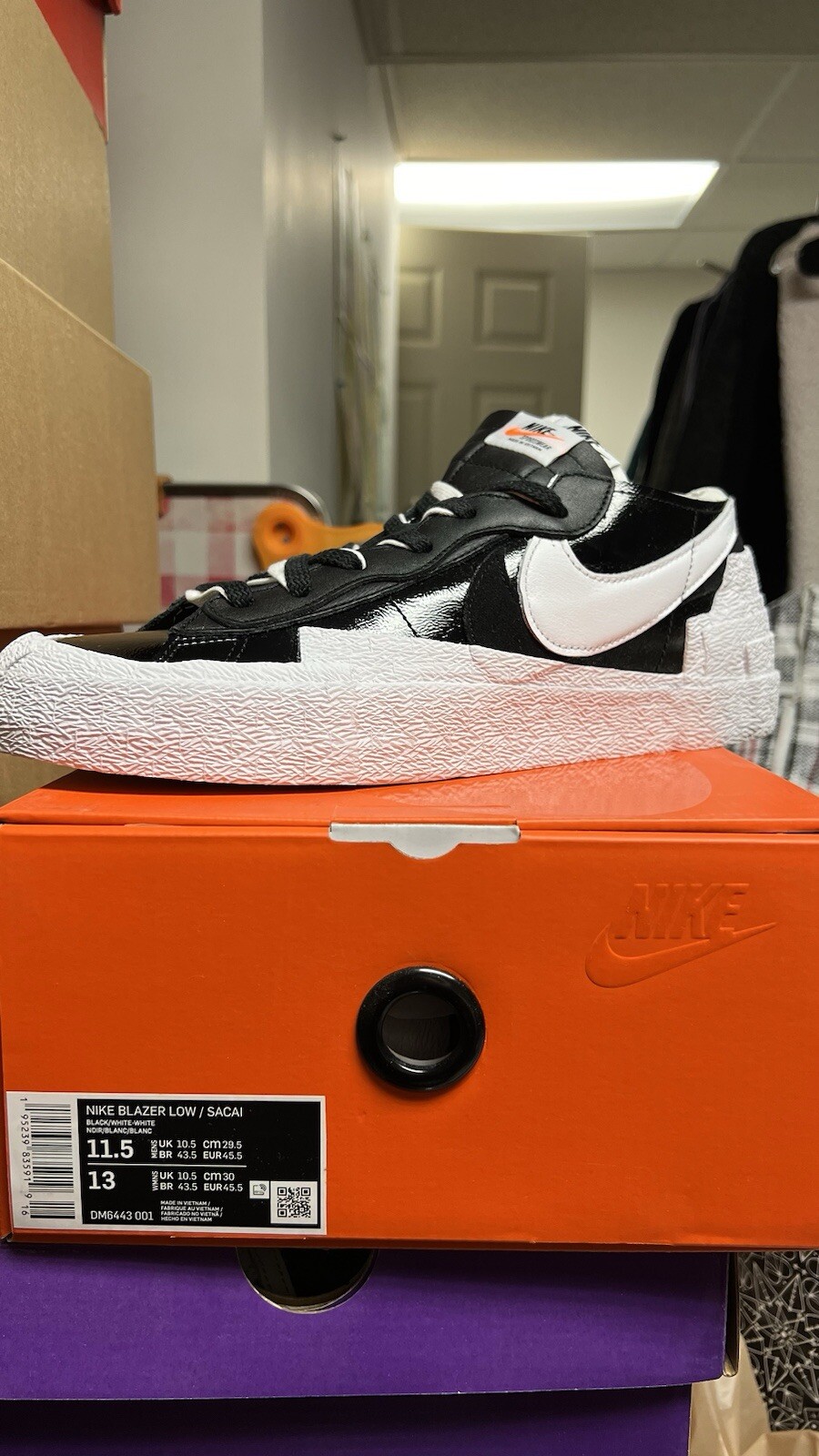 SACAI X NIKE Taglia 11 5 Nike Sacai x Blazer nero basso brevetto