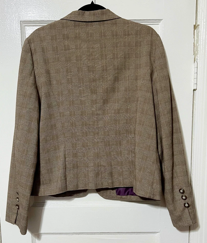 Blazer corto de moda Bug para mujer marrón claro/púrpura tweed muesca solapa XL USADO EN EXCELENTE ESTADO Foto 3 de 3