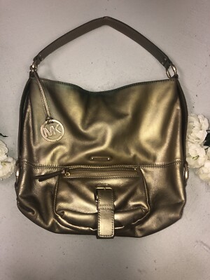 Michael Kors Green Gold Metallic Leather Large Hobo Shoulder Bag